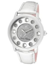 Fame White Crystal Silver Glitter/Silver Dial Metallic Silver Genuine Calf Leather