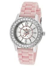Round Case/Dial Color: Silver and Pink, Hands/Markers Color: Silver/Silver, Strap Color: Pink