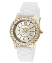 Round Strap Color: White, Case/Dial Color: Gold/Silver, Hands/Markers Color: Gold/Gold