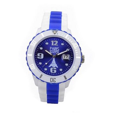 Paris Unisex Silicone Quartz Calendar Date White and Multicolor Dark Blue Dial Designed in France Fashion