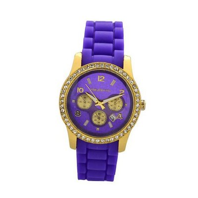 Paris Yellow Gold Plating over Sterling Silver 1Ct Diamond manmade Purple Silicone Calendar Quartz Date Designed in France