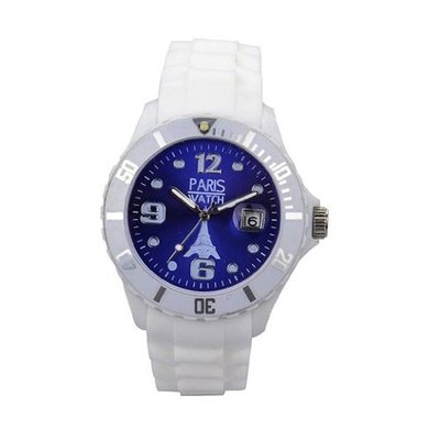 uParis Watch Paris Kids Silicone Quartz Calendar Date White and Dark Blue Dial Designed in France Fashion 