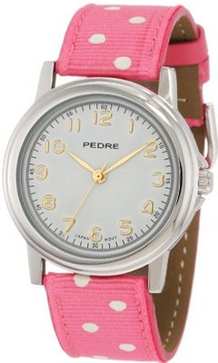 Pedre 0231SX Silver-Tone with Pink Polka Dot Grosgrain Strap