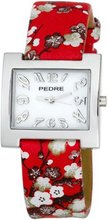 Pedre 6012SX Silver-Tone with Red Asian Floral Strap
