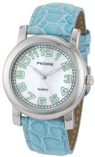 Pedre 6668SX Turquoise Baby Croc-Embossed Leather Strap Silver-Tone