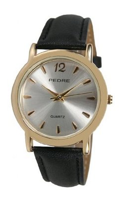 Pedre Everyday Gold-Tone with Black Leather Strap # 0496GX-Black