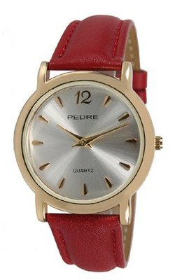 Pedre Everyday Gold-Tone with Red Leather Strap # 0496GX-Red