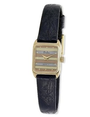 Pedre Gold-Tone Petite Black Leather Strap # 6510G