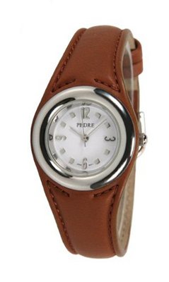 Pedre Silver-Tone Fashion with Brown Integrated Strap # 6672SX