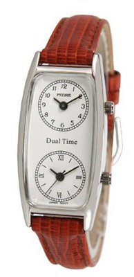 Pedre Silver-Tone Traveler Series Dual Time #6645SX-BRN-LIZ