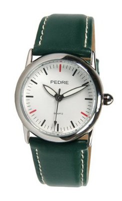 Pedre Silver-Tone with Hunter Green Leather Strap # 7915SX