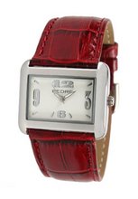 Pedre Silver-Tone with Red Croc-Embossed Leather Strap # 6315SX-Red Croc