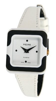 Pedre Vintage Tres Petite White/ Black Leather Strap - Swiss Made # 6613WX