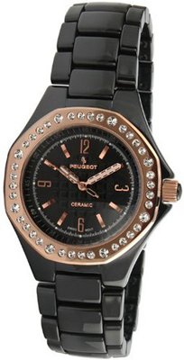 Peugeot PS4896BR Swiss Ceramic Swarovski Crystal Black Dial