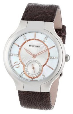 Philip Stein 41-DMOPRG-OCH Round Diamond and Rose Gold Accent Dial Chocolate Ostrich Strap Dress