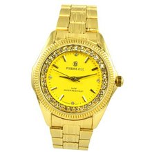 Pierre Jill in Gold Dial Enchanted with Rhinestone Gold Stainless Steel Bracelet