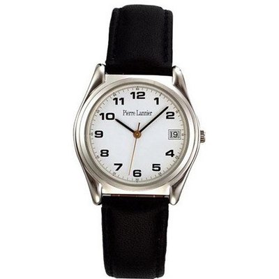 Pierre Lannier Chrome Analog Quartz with White Dial and Black Leather Strap - 002C103