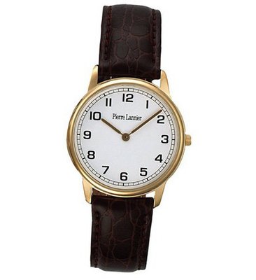 Pierre Lannier Golden Analog Quartz with White Dial and Leather Strap - 162F004