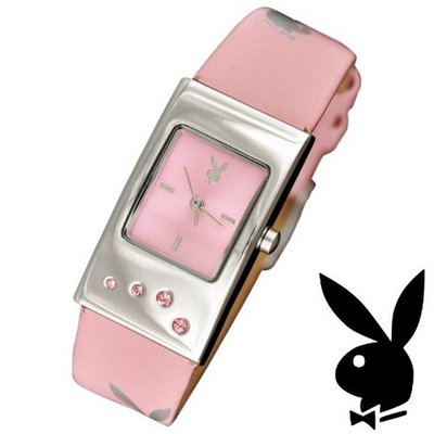Playboy Bunny Logo Pink Strap Swarovski Crystals Stainless Steel Back Ladies Designer Fashion Official