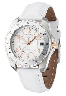 Police Miami Quartz with Silver Dial Analogue Display and White Leather Strap 13669MS/04