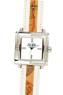 Prima Classe PCD 933S/BB Stainless Steel Square Geo-Design And White Leather Swarovski