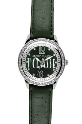 Prima Classe PCD 935S/ZZ Stainless Steel Round Green Leather Swarovski