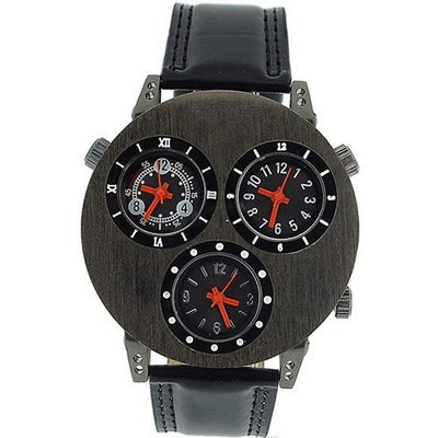 Prince London Triple Time Zone Display Dual Time Black Strap PL2061