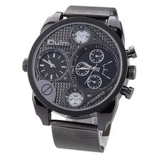 New Big Dial OULM Multi-Function For  With Solid Stainless Steel Band Sport Quartz - Black - JUST ARRIVE!!!