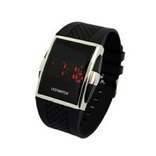 Red LED Digital Binary Wrist Mirror with Black Silicone Band - JUST ARRIVE!!!