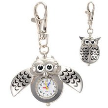 Silver Owl Shaped Quartz keychain Pendant Gift