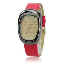 Soft PU Leather Band Oval with Cartoon Dial Quartz Movement Wrist -Red band