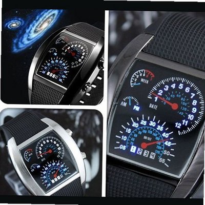 Turbo White Blue Binary LED Light Dot Matrix Multi-function Display Aviation Wrist - Black Dial/White Dial - JUST ARRIVE!!!