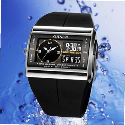 uProsperous OHSEN A001 Fashion Dual Movement Waterproof Digital Sports Wrist for  LED/Alarm - Black - JUST ARRIVE!!! 