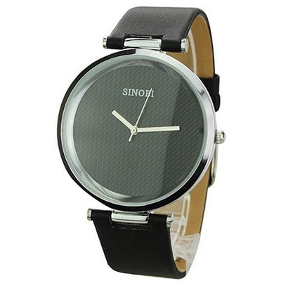 uProsperous Sinobi PU Leather Band Without Scale Round Dial Waterproof Quartz Movement - Black 