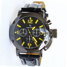 V6 Super Speed Stylish Leather Band Black Dial with Time Adjusting Protector Casual Sports