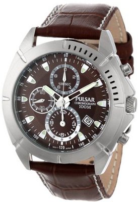 Pulsar PF8303 Sport Chronograph Brown Dial Leather Strap