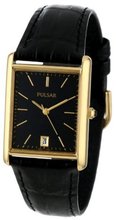 Pulsar PXDA80 Gold-Tone Stainless Steel Black Leather Strap