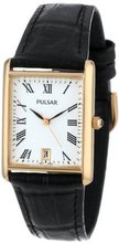 Pulsar PXDA82 Gold-Tone Stainless Steel Black Leather Strap