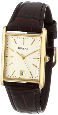 Pulsar PXDA84 Gold-Tone Stainless Steel Brown Leather Strap