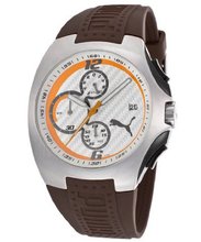Chronograph Silver Textured Dial Brown Rubber