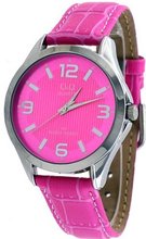 Q&Q #C192J315Y Midsize Pink Dial Leather Band Casual Analog