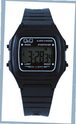 Q&Q #L116J003Y Black Rubber Band Alarm LCD Digital
