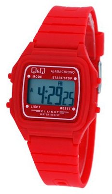 Q&Q #L116J013Y Unisex Colorful Red Alarm Chrono LCD Digital