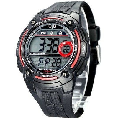 Q&Q #M075J002Y-R ChronoAlarm Red-Outline Rubber Sport