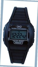 Q&Q #ML01J101Y Black Rubber Band Alarm LCD Digital