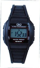 Q&Q #ML01J103Y Black Rubber Band Alarm LCD Digital