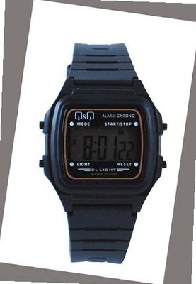 Q&Q #ML01J105Y Black Rubber Band Alarm LCD Digital