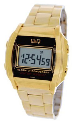 Q&Q #ML04-301Y Metal Stainless Steel Band Chronograph Alarm LCD Digital