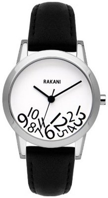 Rakani What Time? 32mm Black on White with Black Leather Band