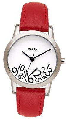 Rakani What Time? 32mm Black on White with Red Leather Band